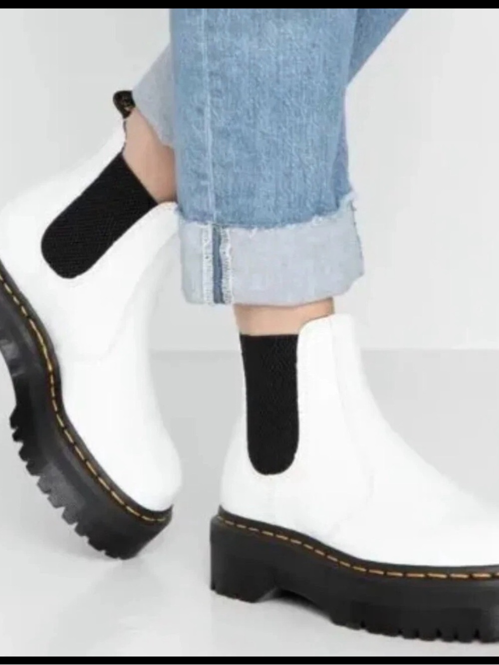 Dr. Martens White Chelsea Platform Boots with Black Elastic